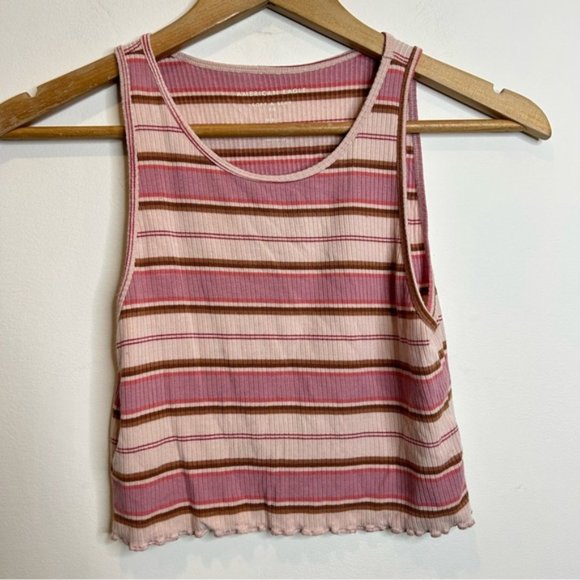 ☀️ 3/$15 American Eagle Soft & Sexy Rib AE Striped High-Neck Crop Tank Pink - Picture 3 of 6